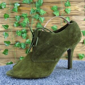 BCBG‎ Paris Lazare Women 9.5 Green Suede Lace-Up Peep Toe High Heel Booties